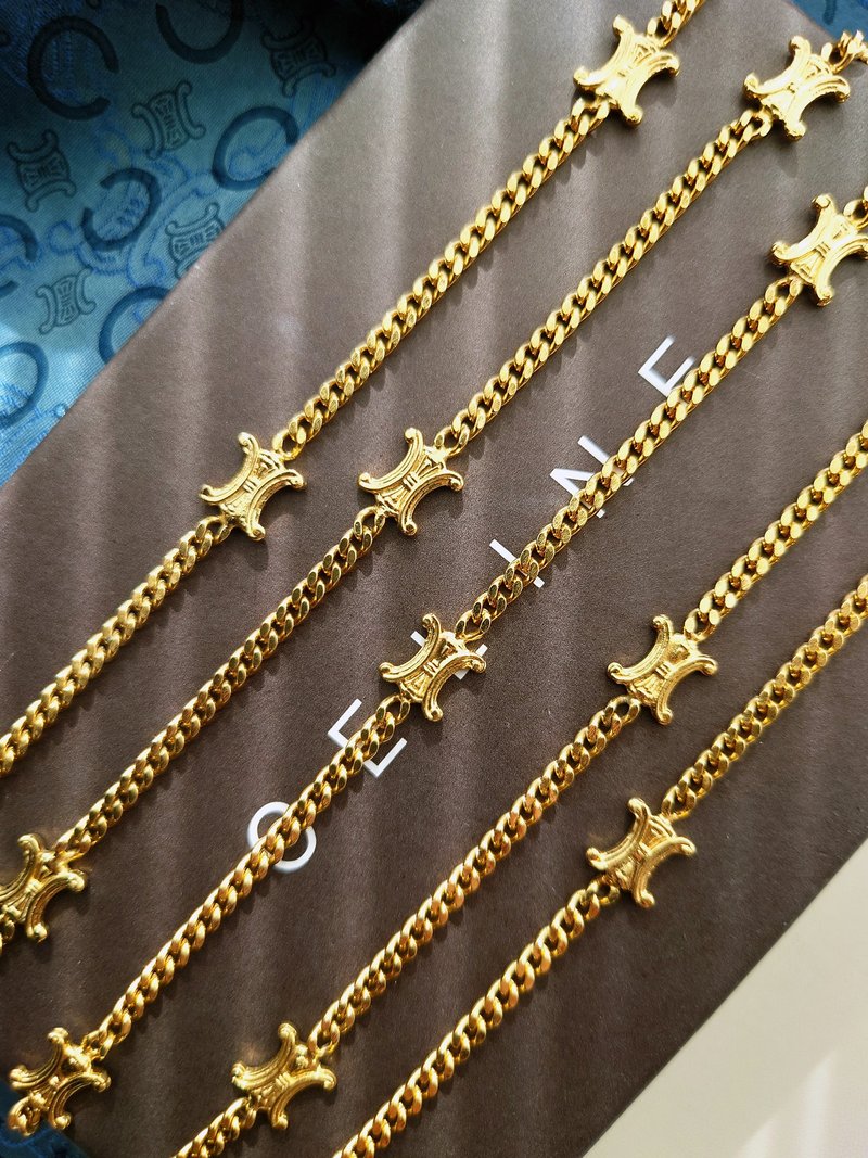 中古真品 CELINE 特長凱旋門鏈 長頸鏈項鍊 手鏈腰鏈包包掛件掛飾 - 項鍊 - 其他金屬 金色