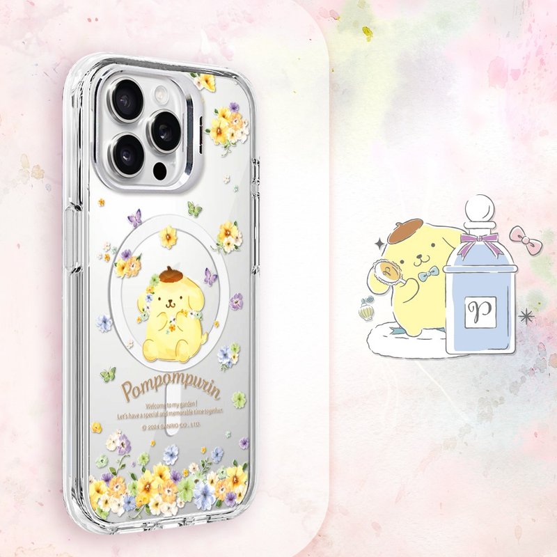 Sanrio iPhone full range of shockproof dual-material invisible stand magnetic phone case-Huayu Pudding Dog - Phone Cases - Other Materials Multicolor