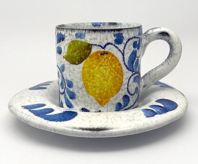 Vietri Sul Mare Lemon Pattern Espresso Cup Saucer 3 Fl.oz Made/painted by  Hand in Italy SHIPS FROM USA No Import Tax 