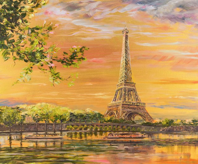 Eiffel Tower Painting Paris Cityscape Oil Painting on Canvas