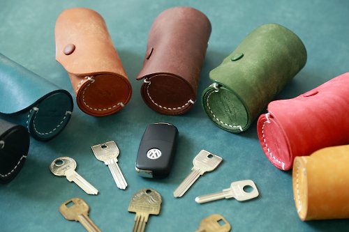Cutting line] Rolling key case handmade leather key case cylinder