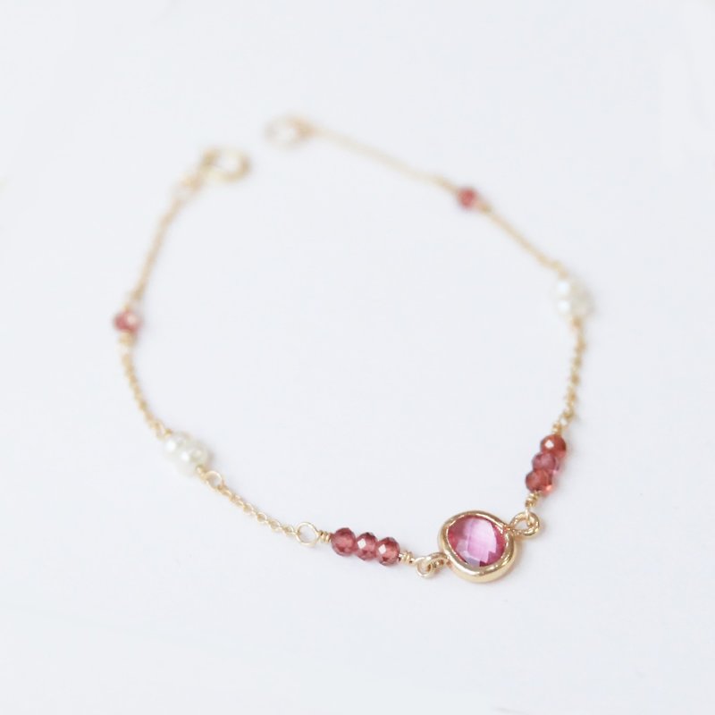 Garnet X Pearls 14kGF Bracelet - Bracelets - Gemstone Pink