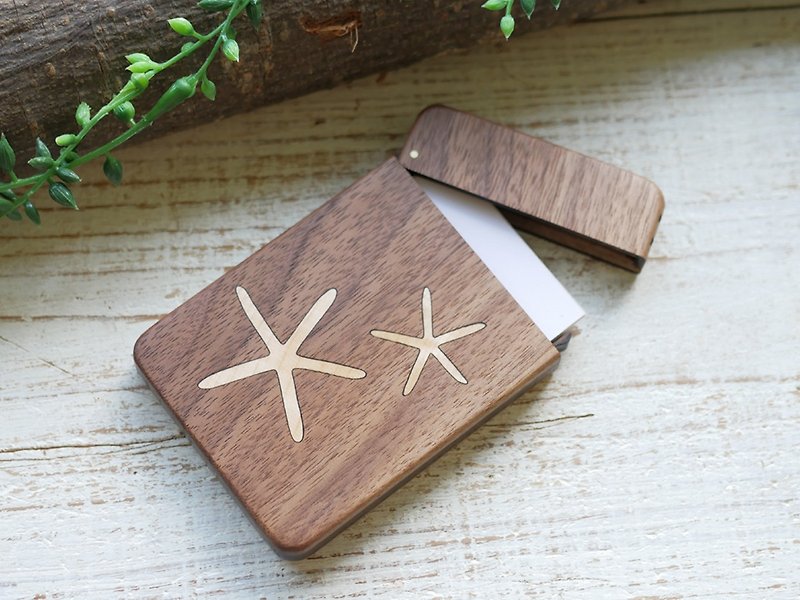 Wooden business card holder / walnut / Starfish - Card Holders & Cases - Wood Brown