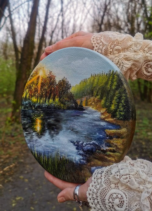 Misty foggy forest Original acrylic painting Mini round canvas Landscape -  Shop MiliArt Wall Décor - Pinkoi