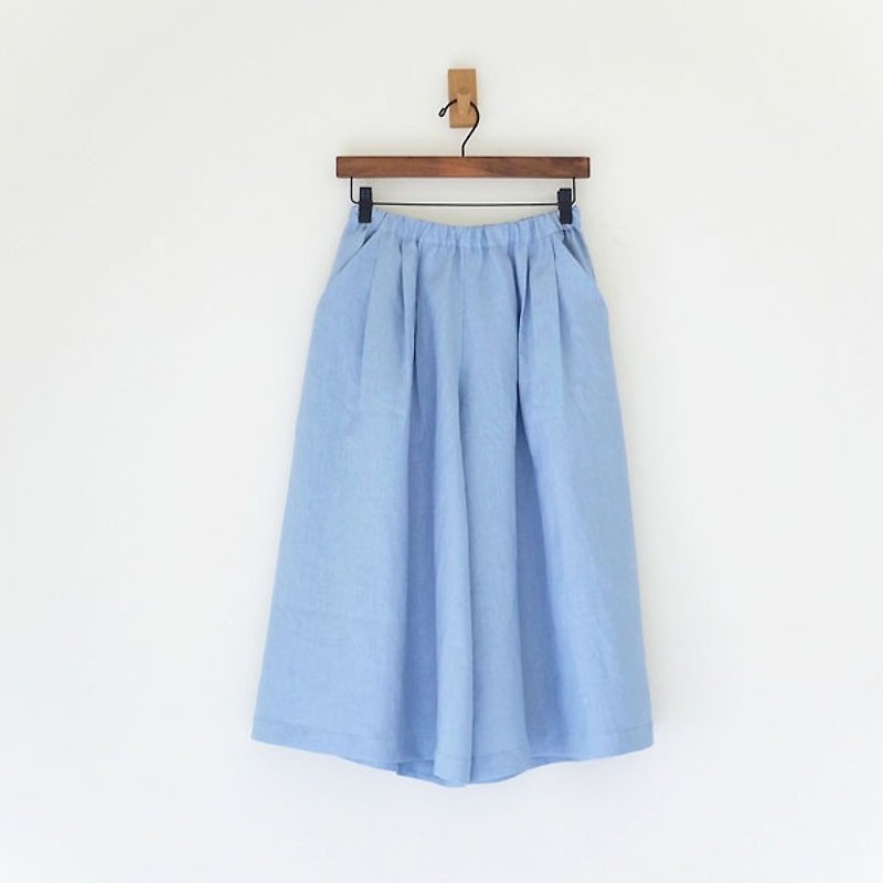 Daily dress. Sunny blue eight wide pants skirt, linen - กางเกงขายาว - ผ้าฝ้าย/ผ้าลินิน สีน้ำเงิน