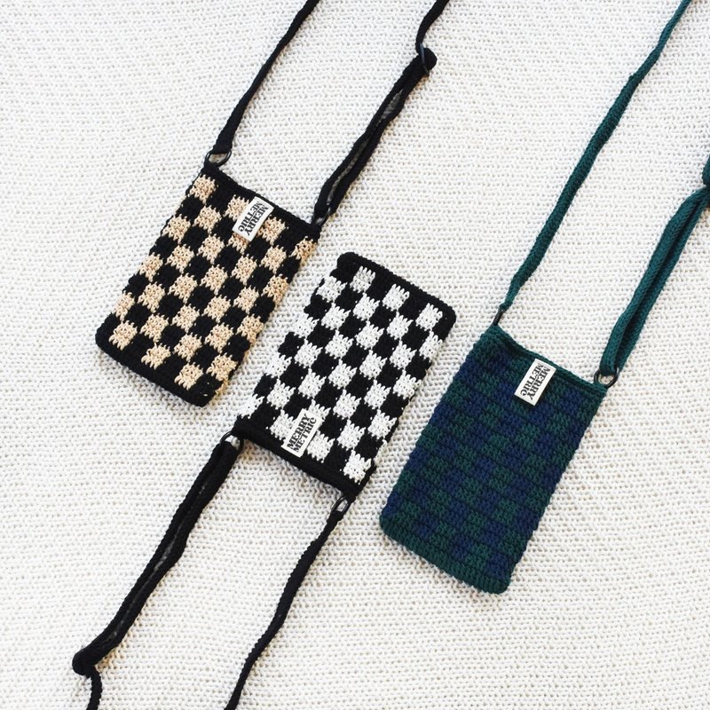 Checker Crochet Phone Bag Autumn Color - Handbags & Totes - Cotton & Hemp Multicolor