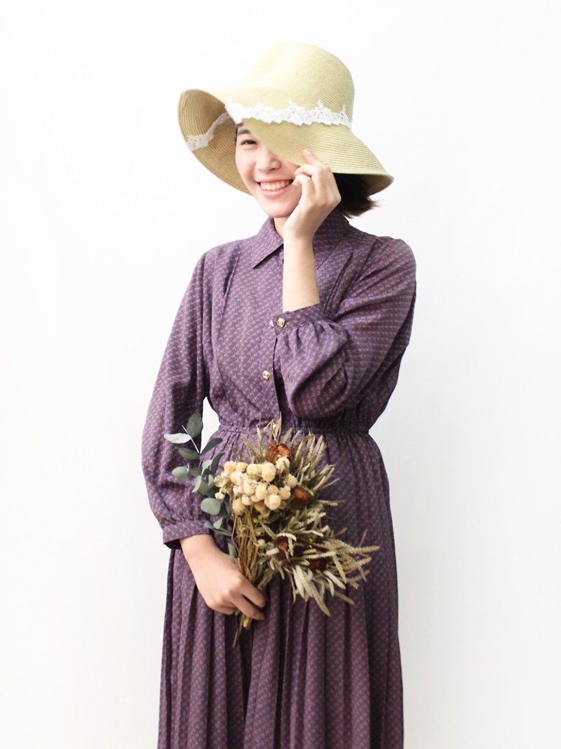 【RE0503D1165】 retro elegant purple geometric spring and summer ancient dress - ชุดเดรส - เส้นใยสังเคราะห์ สีม่วง