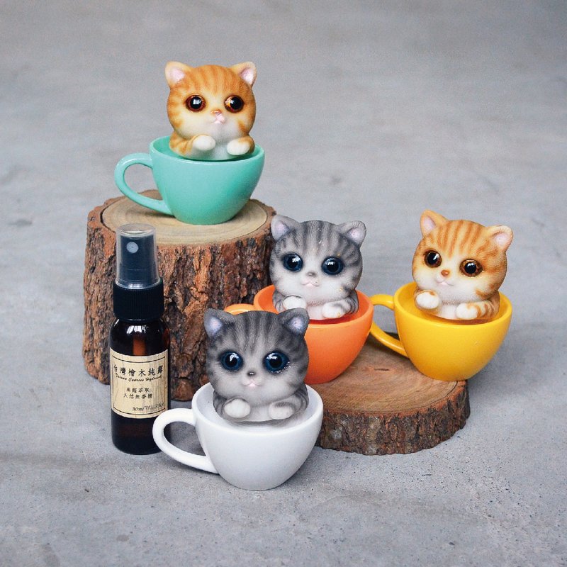 Shaking his head cat cup log diffuser (free limited cypress hydrosol) - Fragrances - Wood Brown