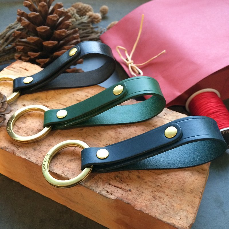 Simple Key holder - three-color Leather Key holder - Keychains - Genuine Leather Green
