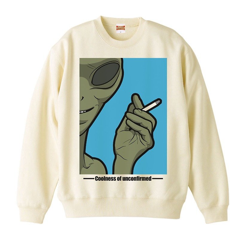[Sweatshirt] alien Cigarette - เสื้อยืดผู้ชาย - ผ้าฝ้าย/ผ้าลินิน ขาว