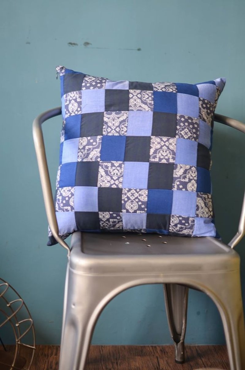 oqLiq - Root - Patchwork Pillow - Pillows & Cushions - Cotton & Hemp Blue