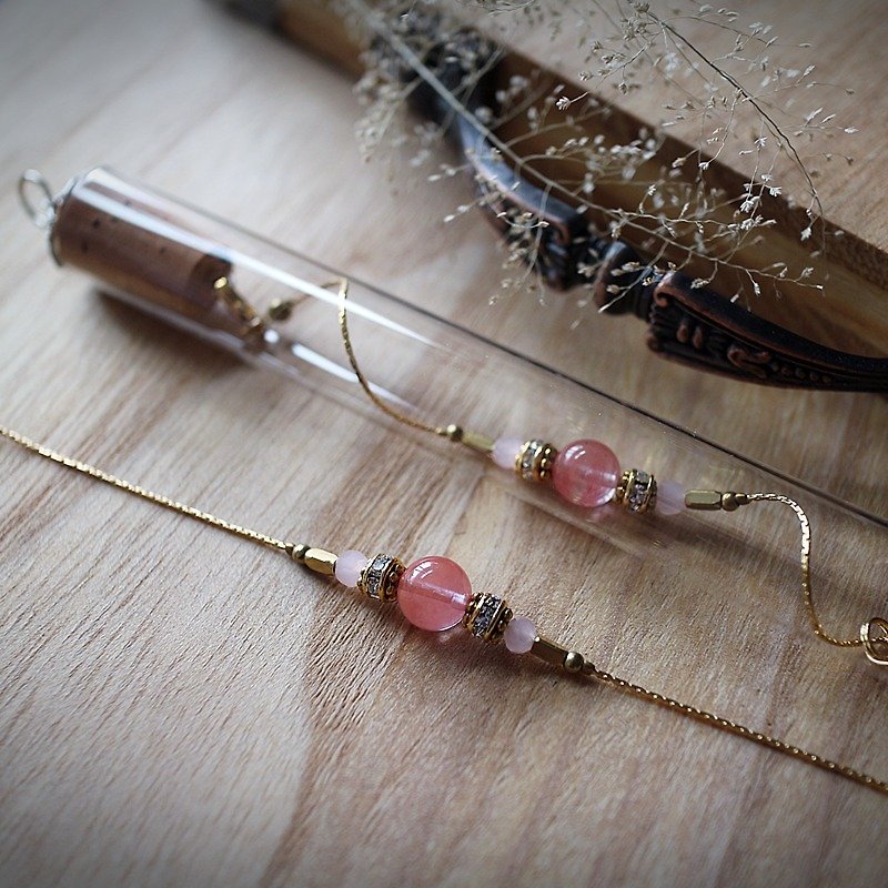 Muse Fashion Series NO.3 Mother's Day pink red hair natural stone sulfur glass tubes brass bracelet - Bracelets - Gemstone Pink