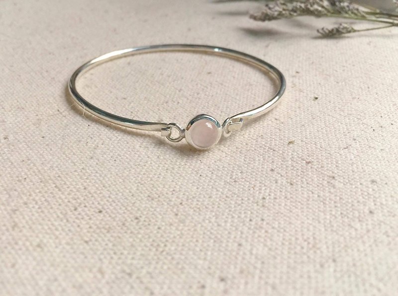 Real Silver bracelet inlaid with genuine rose quartz Stone - Other - Gemstone Pink
