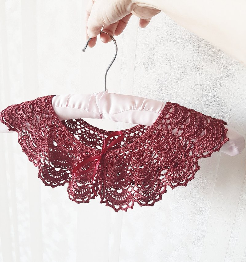 Burgundy lace detachable collar for women Crochet accessories - 鎖骨鍊 - 絲．絹 紅色