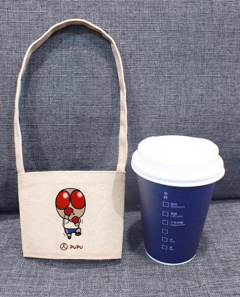 蒼蠅-打拳擊---台灣製棉麻布-文創插畫-環保-飲料提袋-蒼蠅星球 - 手提包/手提袋 - 棉．麻 白色