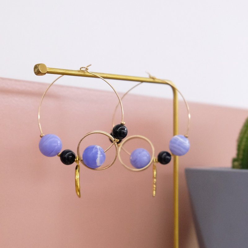 ALYSSA & JAMES-The Moon Collection-Blue & black agate earrings - Earrings & Clip-ons - Semi-Precious Stones Blue