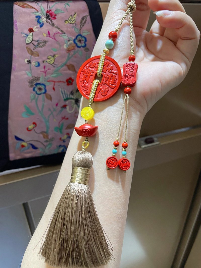 天然原礦硃砂精品紅砂 招財進寶 包掛  鑰匙掛  萬能掛  精工 - 鑰匙圈/鑰匙包 - 寶石 