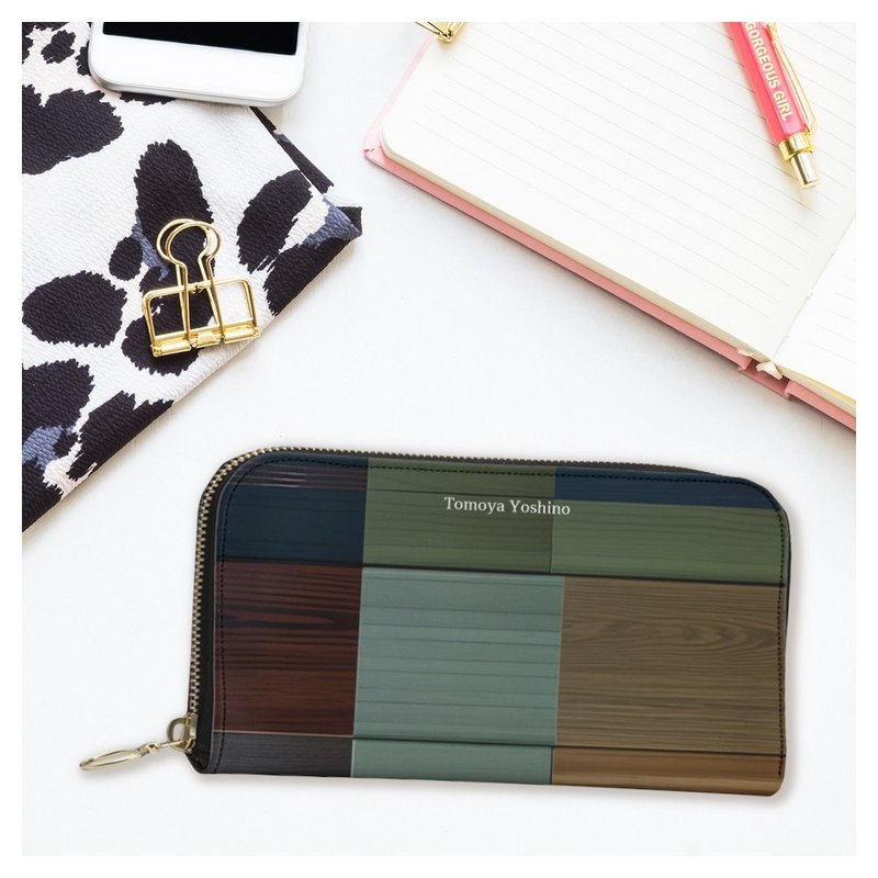 シックでモダンな雰囲気がお洒落でアンティークでレトロな木目調 長財布ポーチ 本革 - 錢包/皮夾/長短夾 - 真皮 多色