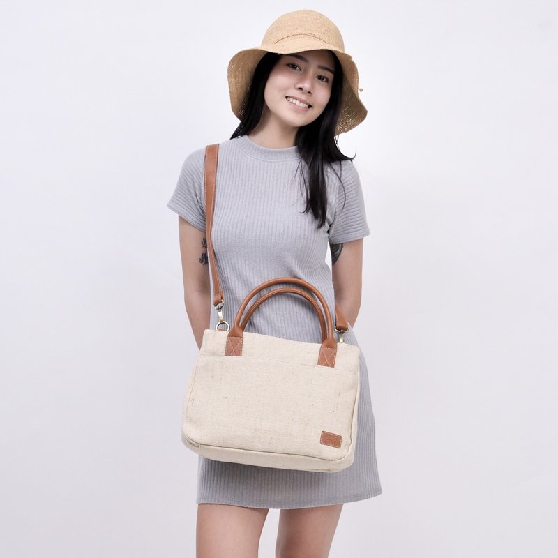 2way tote - 米白色 - 手提包/手提袋 - 棉．麻 白色