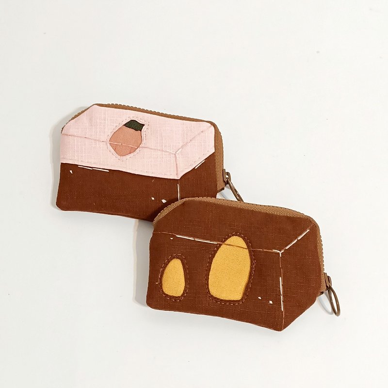 Japanese traditional snack series-yokan - กระเป๋าใส่เหรียญ - ผ้าฝ้าย/ผ้าลินิน สีนำ้ตาล