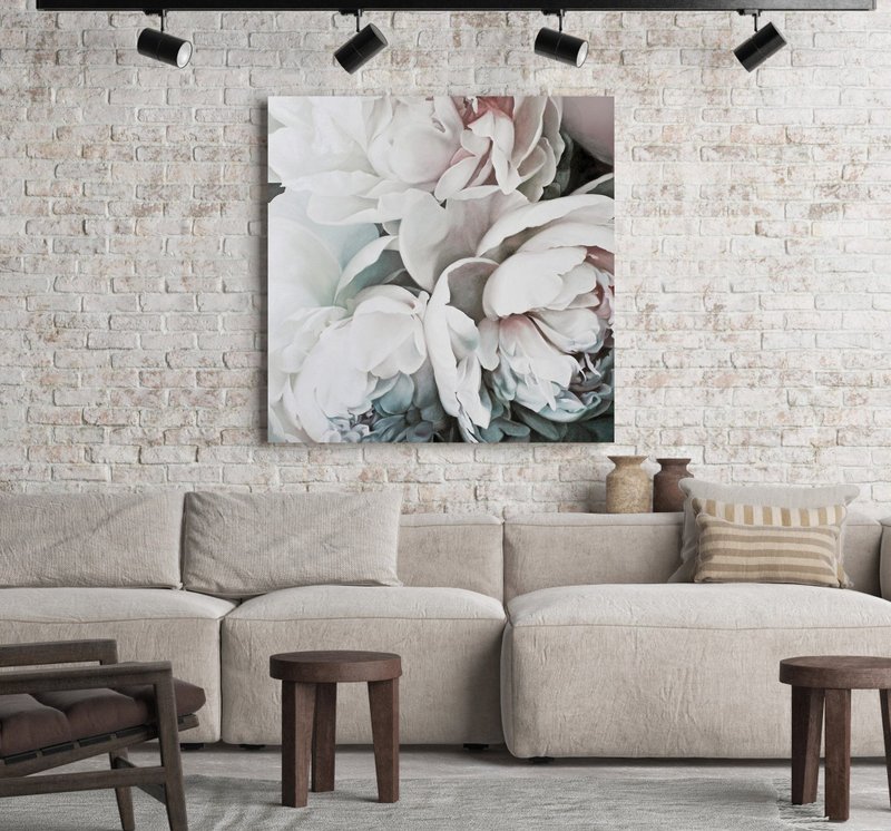 Pink White Painting |  Pink White Abstract | Pink Art | Tender Peonies - 壁貼/牆壁裝飾 - 棉．麻 粉紅色