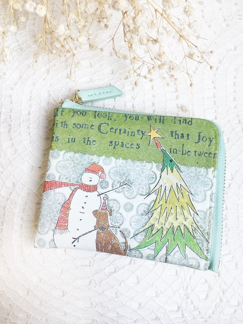 Handmade Gifts "pocket wallets" Snowman with Dog / L-zipper short clip New Year Valentine's Day gift exchange - Wallets - Genuine Leather 