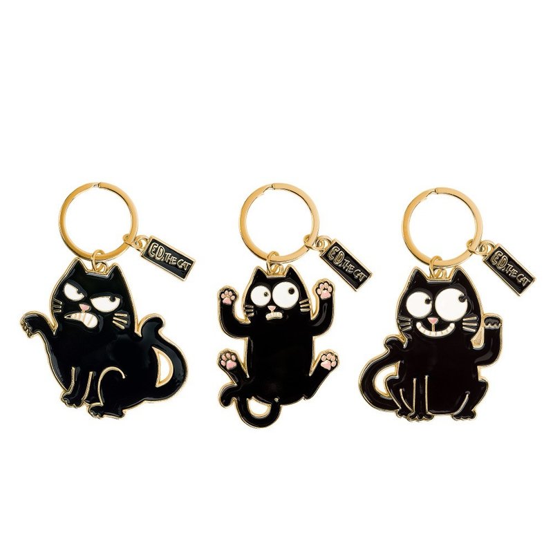 Black Cat Ed-Lucky Key Chain (random shipment) - Keychains - Other Metals Black