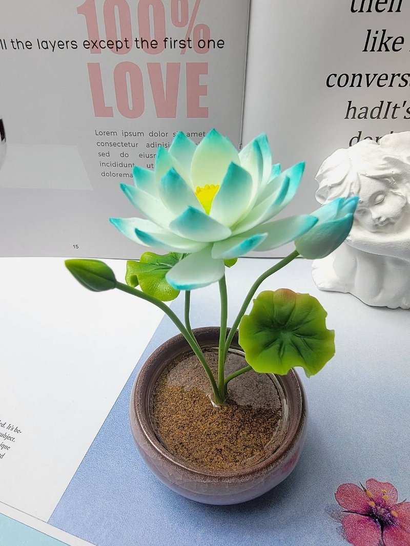 Cold porcelain clay/clay flower art-lotus small potted plant/gift - Plants - Clay 