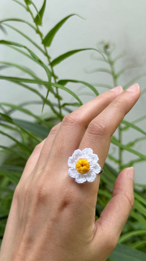 WINTER COSMOS crochet flower Ring Single Triplet & Double Ring - Shop PS.By  Hand. General Rings - Pinkoi