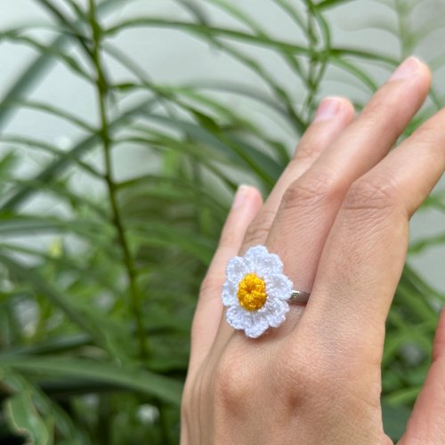 WINTER COSMOS crochet flower Ring Single Triplet & Double Ring - Shop PS.By  Hand. General Rings - Pinkoi