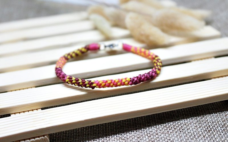 Hand-knitted silk Wax thread style <gradient feeling> //You can choose your own color// - Bracelets - Wax Pink