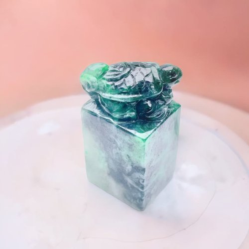 瓔珞珠寶盒 E.L.Jewelry Box 【吉祥‧長壽】花青翡翠烏龜印章 | 天然緬甸玉翡翠A貨 | 送禮
