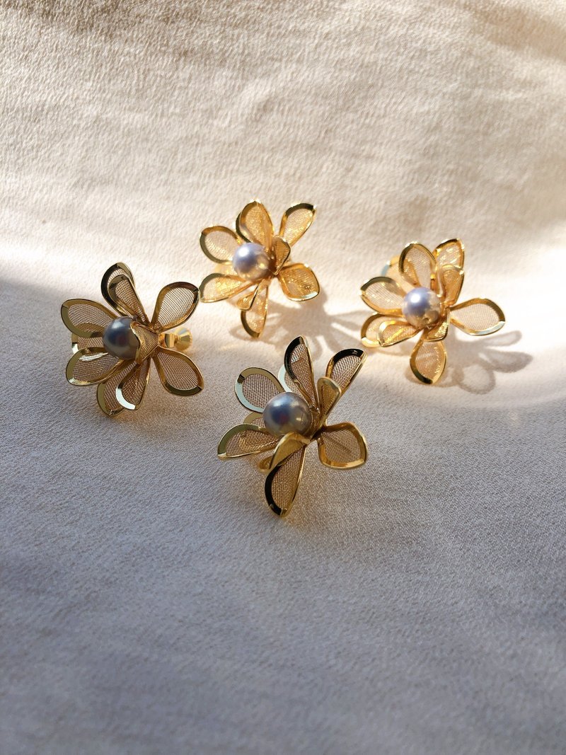 Classic Design Flower Earrings/ Clip-On/Pearls - Earrings & Clip-ons - Other Metals Gold