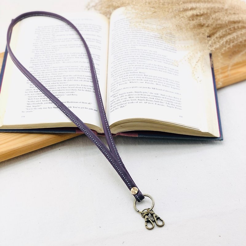 There is a style. Leather neckline - identification card / key ring / leisure card - Lanyards & Straps - Genuine Leather Purple