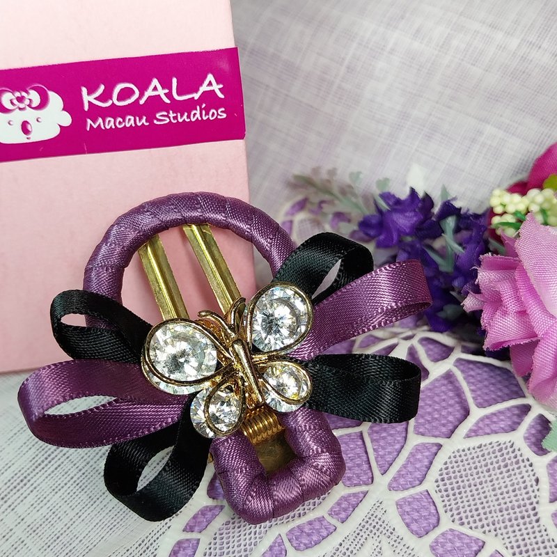 Purple bow round hairpin - Hair Accessories - Other Materials Purple