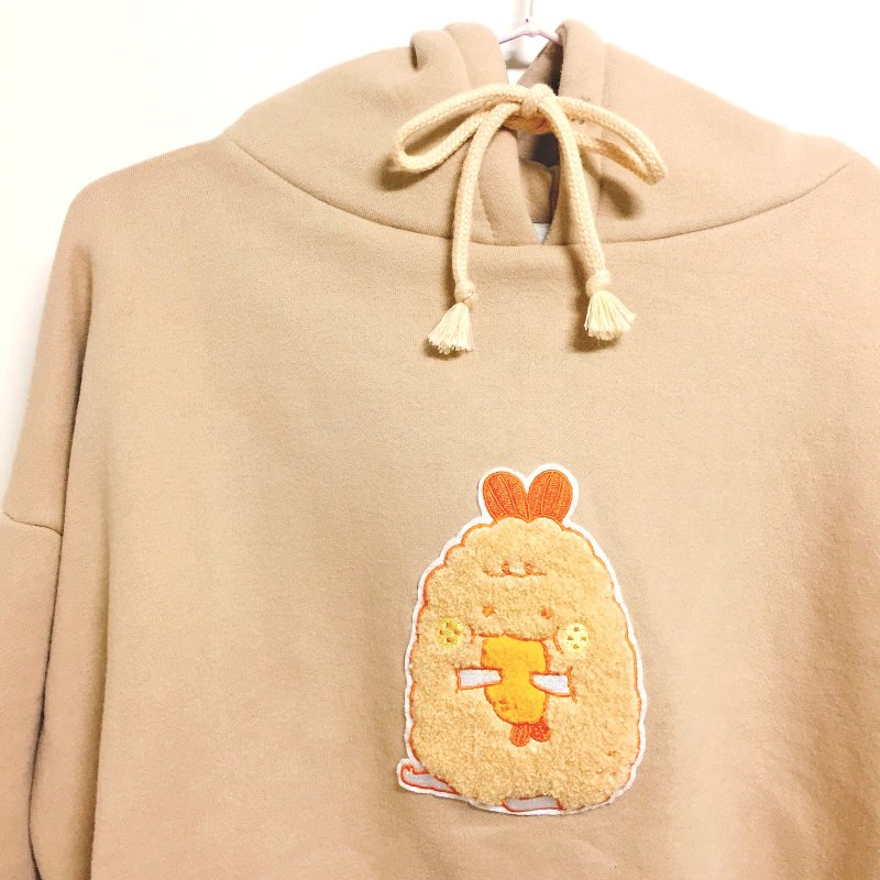 Shrimp eats shrimp blind hat T / plus fleece hooded sweater / milk tea color, pumpkin Brown - เสื้อฮู้ด - ผ้าฝ้าย/ผ้าลินิน 