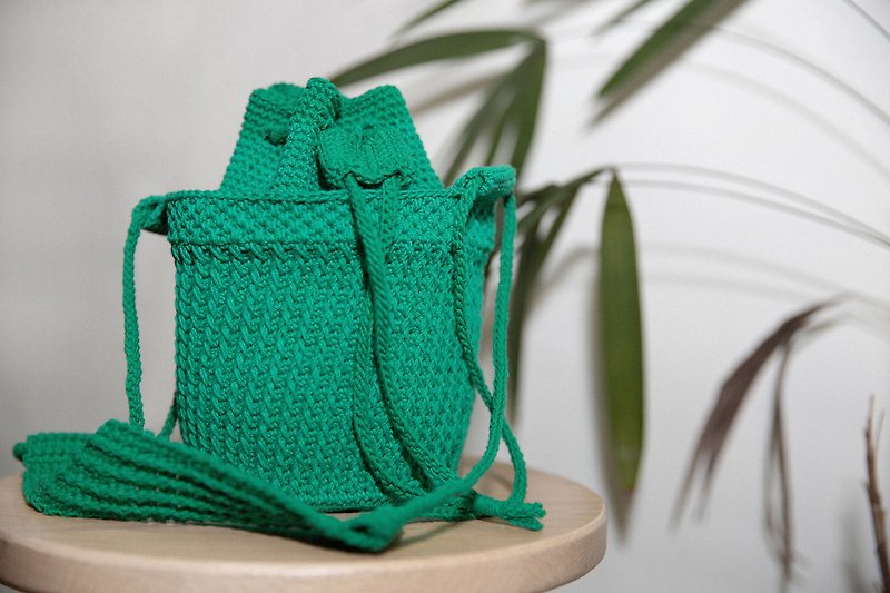 Crochet Bucket Bag/Green/Bucket:S/SDODIO Studio - Drawstring Bags - Cotton & Hemp Green