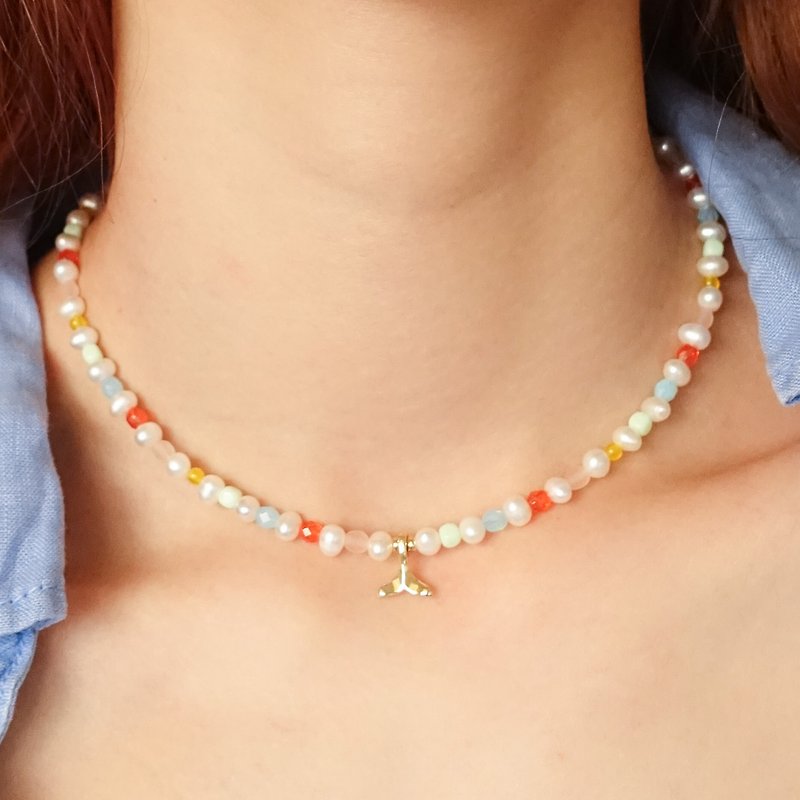 [Summer] Felice Freshwater Pearl Bead Necklace Fish Tail/Color/Gift/14K Gold - สร้อยคอ - ไข่มุก หลากหลายสี