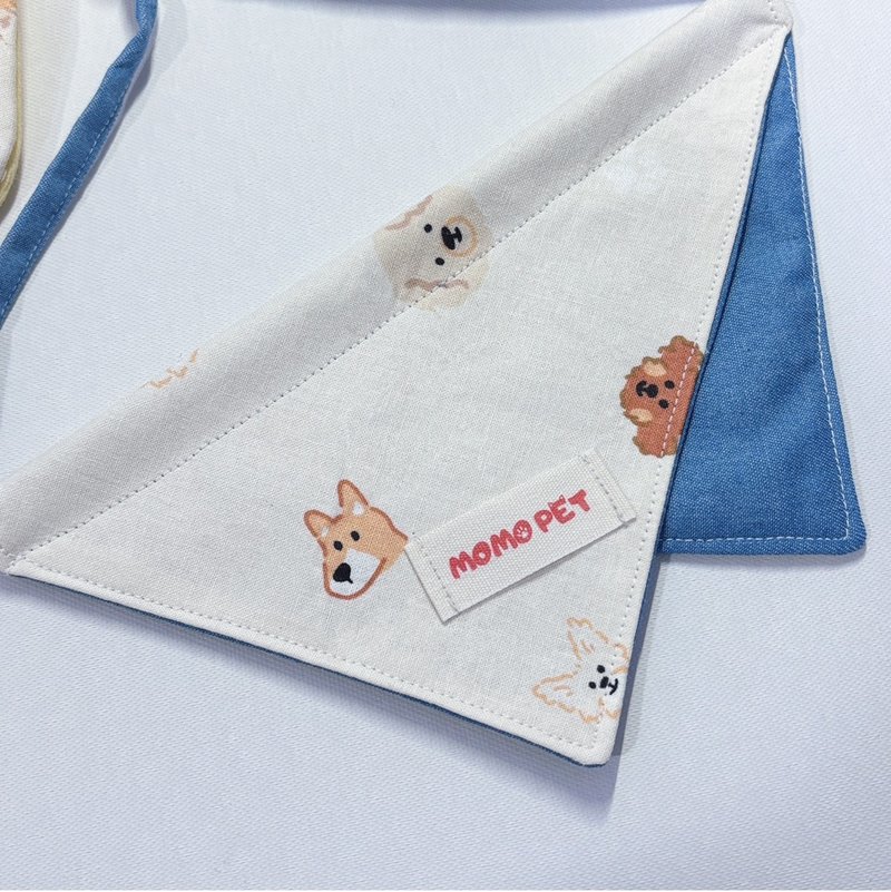 Cowboy puppy double triangle scarf - ชุดสัตว์เลี้ยง - ผ้าฝ้าย/ผ้าลินิน สีน้ำเงิน