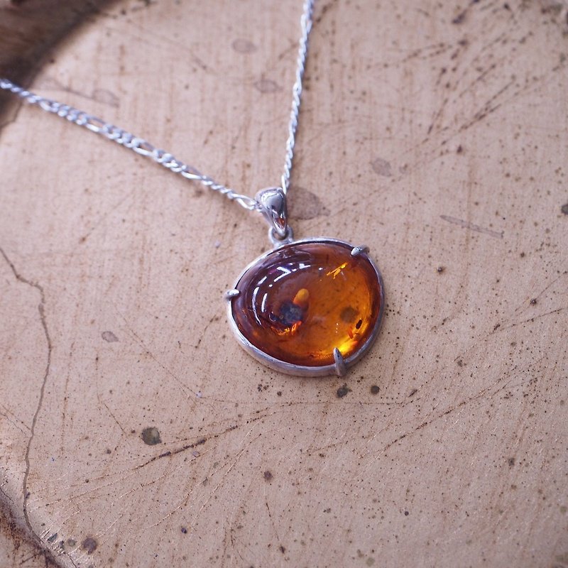 天然琥珀ロシア琥珀手作りスターリングシルバーネックレス、シルバーチェーン付き - ネックレス - 半貴石 オレンジ