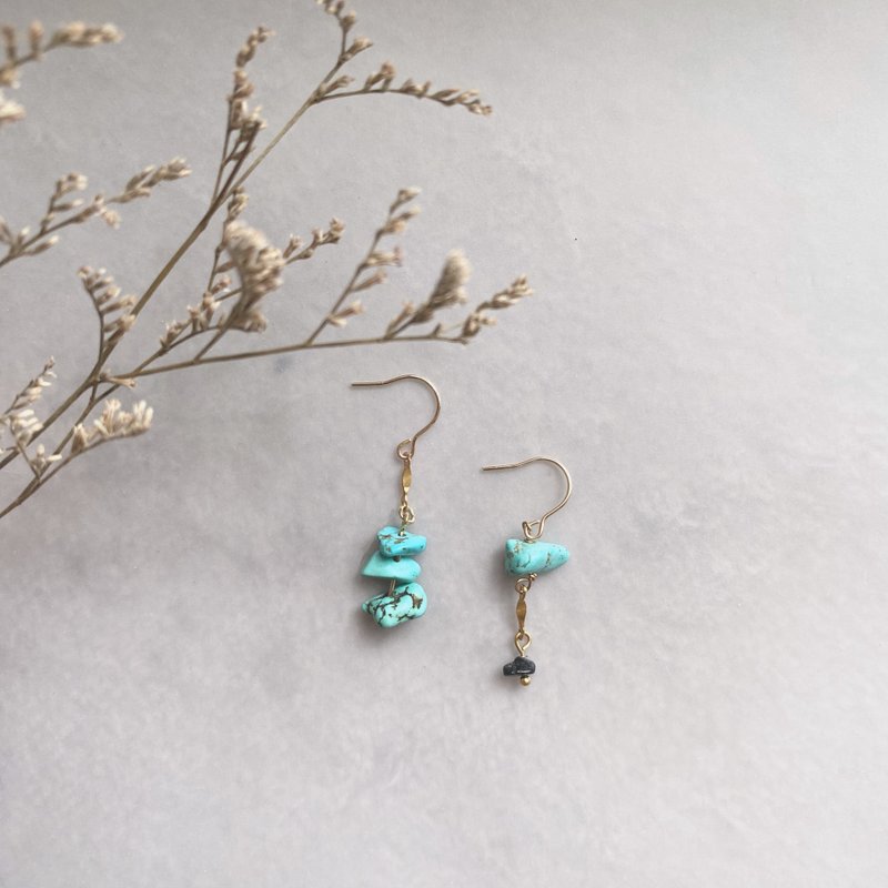 14K gold-clad ore earrings_Jasmine 14KGF earrings - ต่างหู - คริสตัล สีน้ำเงิน