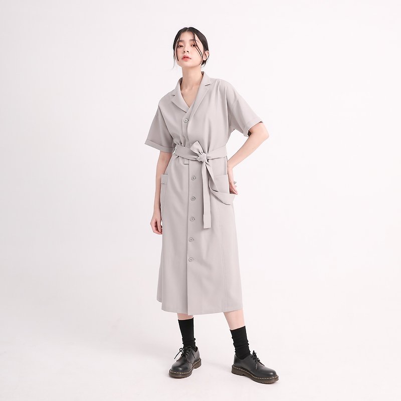 Tiaoyue_jumping shirt dress_21SF106_lonely gray - One Piece Dresses - Cotton & Hemp Silver