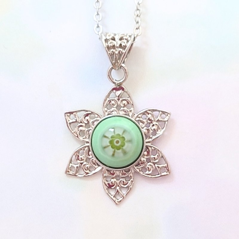 Cloisonne millefiori flower lover pattern necklace - สร้อยคอ - แก้ว สีเขียว