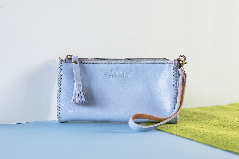 MOBILE BAG IN PALE BLUE - Toiletry Bags & Pouches - Genuine Leather Blue