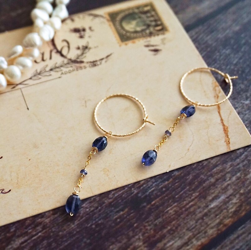 Starry Night Natural Iolite Elegant Earring Pierce - Earrings & Clip-ons - Semi-Precious Stones 
