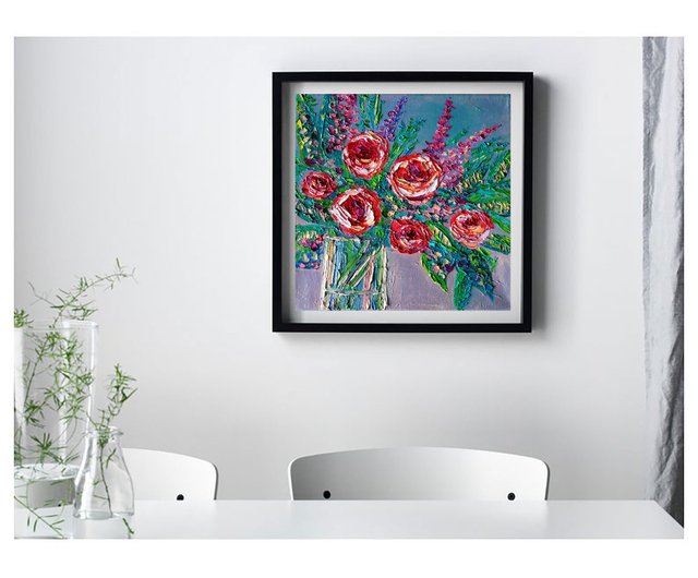 花絵油抽象花オリジナルアートバラインパストアートワーク