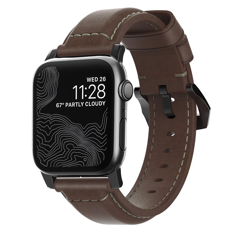 美國NOMADxHORWEEN Apple Watch專用皮革錶帶-棕皮黑釦(4682) - 錶帶 - 真皮 咖啡色
