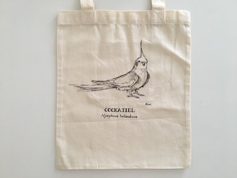オカメインコを‧ピュアコットンショッピングバッグ手描きの鳥 - トート・ハンドバッグ - コットン・麻 