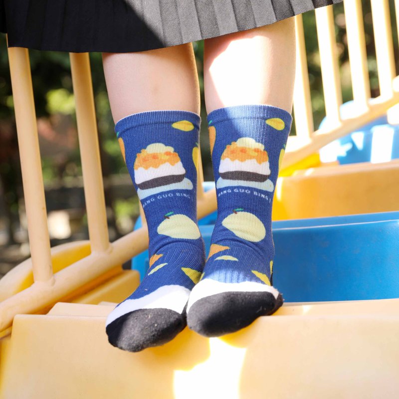 [Xiaochuang Socks] Good Food Socks - Mango Ice Dessert Fruit Stockings Mountaineering Socks Stockings Yellow Blue - ถุงเท้า - วัสดุอีโค สีน้ำเงิน