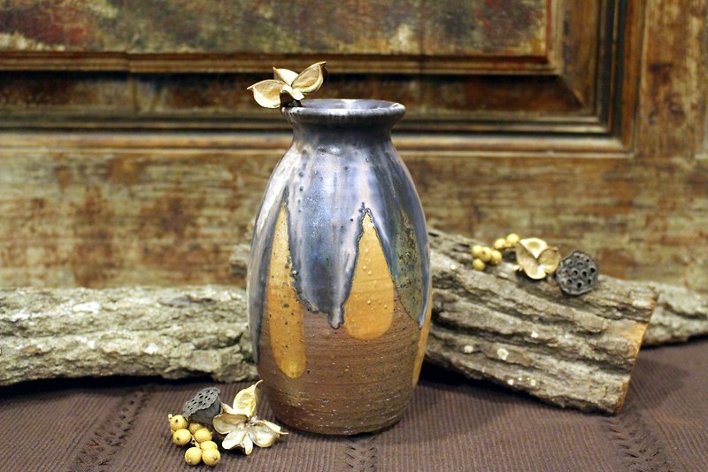 薪 | 流釉花器 - 花瓶・植木鉢 - 陶器 ブルー